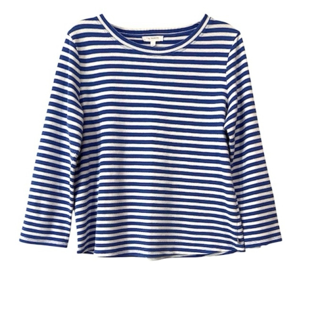 T By Talbots Blue White Stripe Top Nautical Coastal Roll Tab Sleeve Large